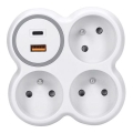 Rozbočka 3x 16A + USB A+C rychlonabíječka 20W
