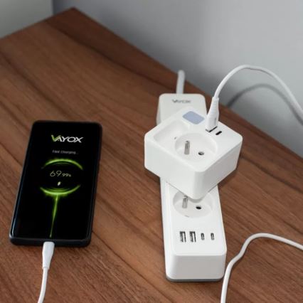 Rozbočovací zásuvka 2Z + USB-C + USB-A s LED osvětlením LED/0,5W/230V 3000K