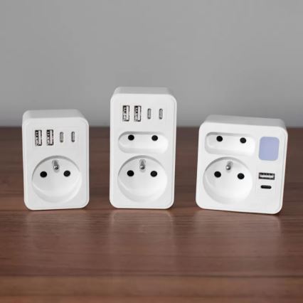 Rozbočovací zásuvka 2Z + USB-C + USB-A s LED osvětlením LED/0,5W/230V 3000K