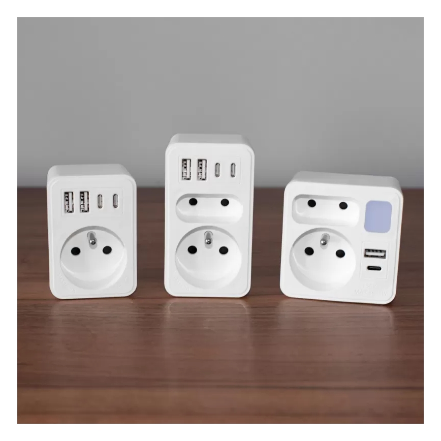 Rozbočovací zásuvka 2Z + USB-C + USB-A s LED osvětlením LED/0,5W/230V 3000K