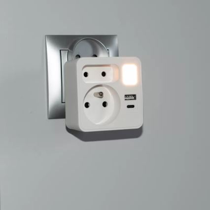 Rozbočovací zásuvka 2Z + USB-C + USB-A s LED osvětlením LED/0,5W/230V 3000K