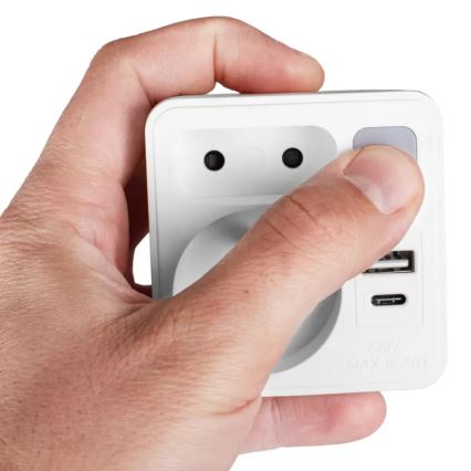 Rozbočovací zásuvka 2Z + USB-C + USB-A s LED osvětlením LED/0,5W/230V 3000K