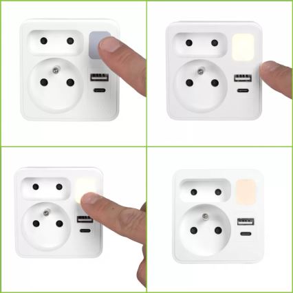 Rozbočovací zásuvka 2Z + USB-C + USB-A s LED osvětlením LED/0,5W/230V 3000K