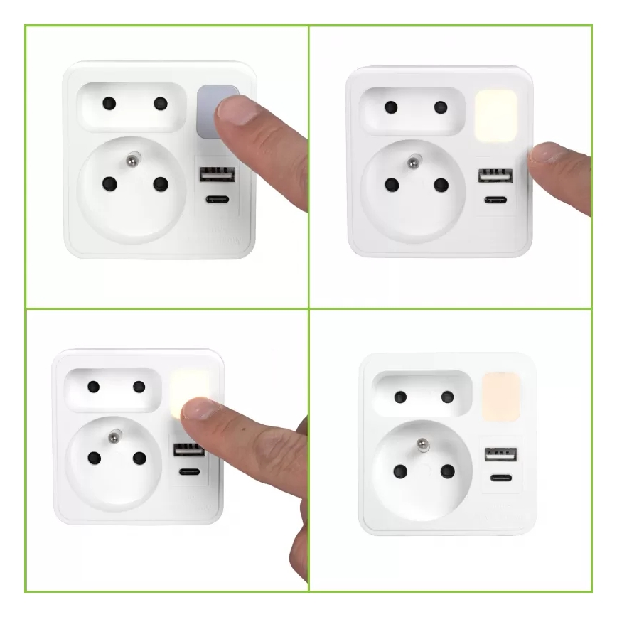 Rozbočovací zásuvka 2Z + USB-C + USB-A s LED osvětlením LED/0,5W/230V 3000K