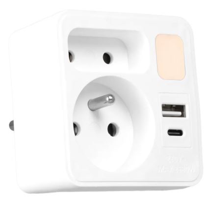 Rozbočovací zásuvka 2Z + USB-C + USB-A s LED osvětlením LED/0,5W/230V 3000K