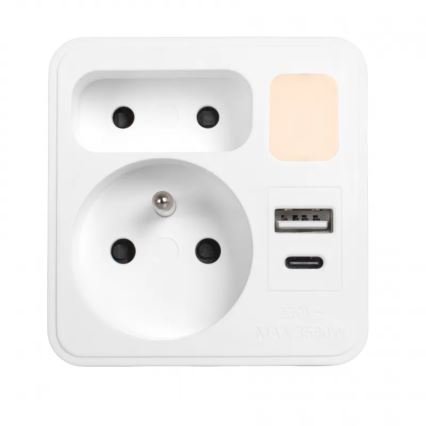 Rozbočovací zásuvka 2Z + USB-C + USB-A s LED osvětlením LED/0,5W/230V 3000K