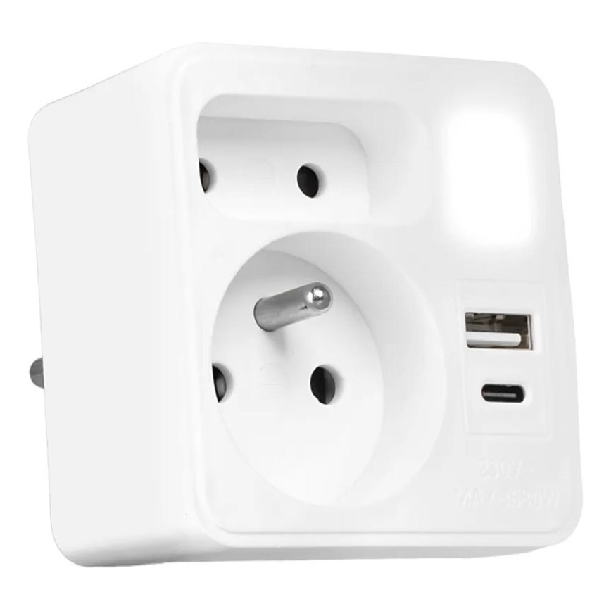 Rozbočovací zásuvka 2Z + USB-C + USB-A s LED osvětlením LED/0,5W/230V 3000K