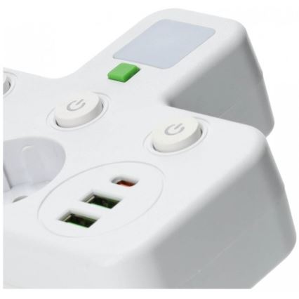 Rozbočovací zásuvka s vypínačem a LED osvětlením LINEA PRO 2Z + 3xUSB A/C SCHUKO 4000K bílá