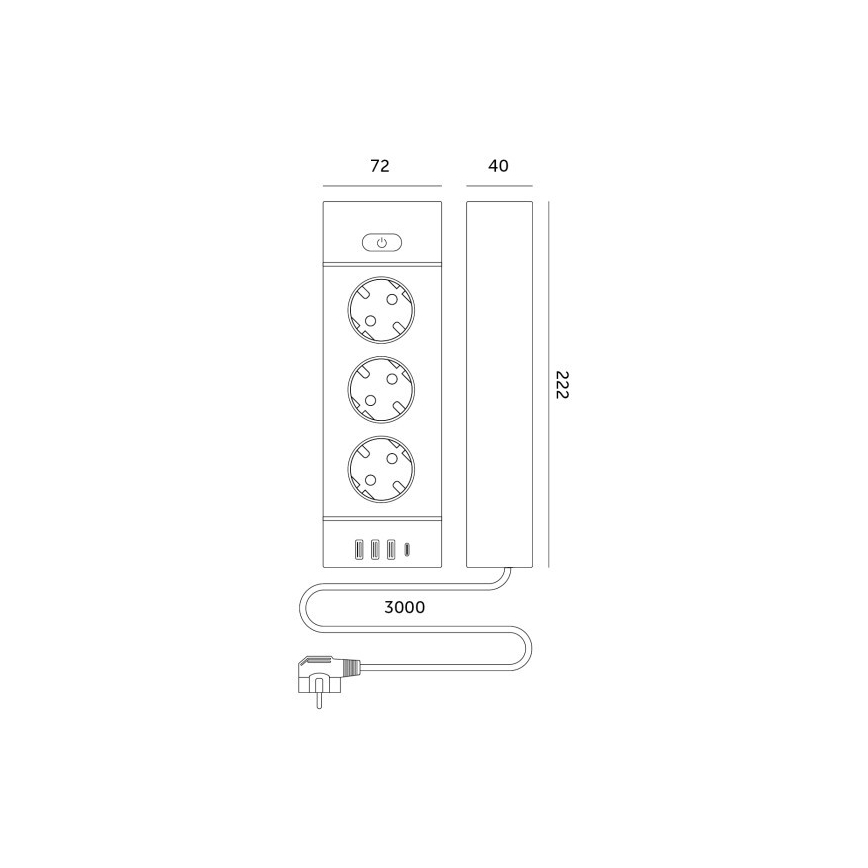Rozbočovací zásuvka s vypínačem LINEA PRO 3x230V + 3xUSB-A + 1xUSB-C SCHUKO 3 m černá
