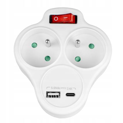 Rozbočovací zásuvka s vypínačem 2Z + USB-C + USB-A