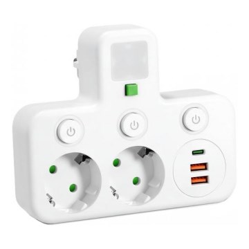 Rozbočovací zásuvka s vypínačem a LED osvětlením LINEA PRO 2Z + 3xUSB A/C SCHUKO 4000K bílá