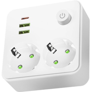 Rozbočovací zásuvka s vypínačem LINEA 2x230V + 3xUSB A/C SCHUKO bílá