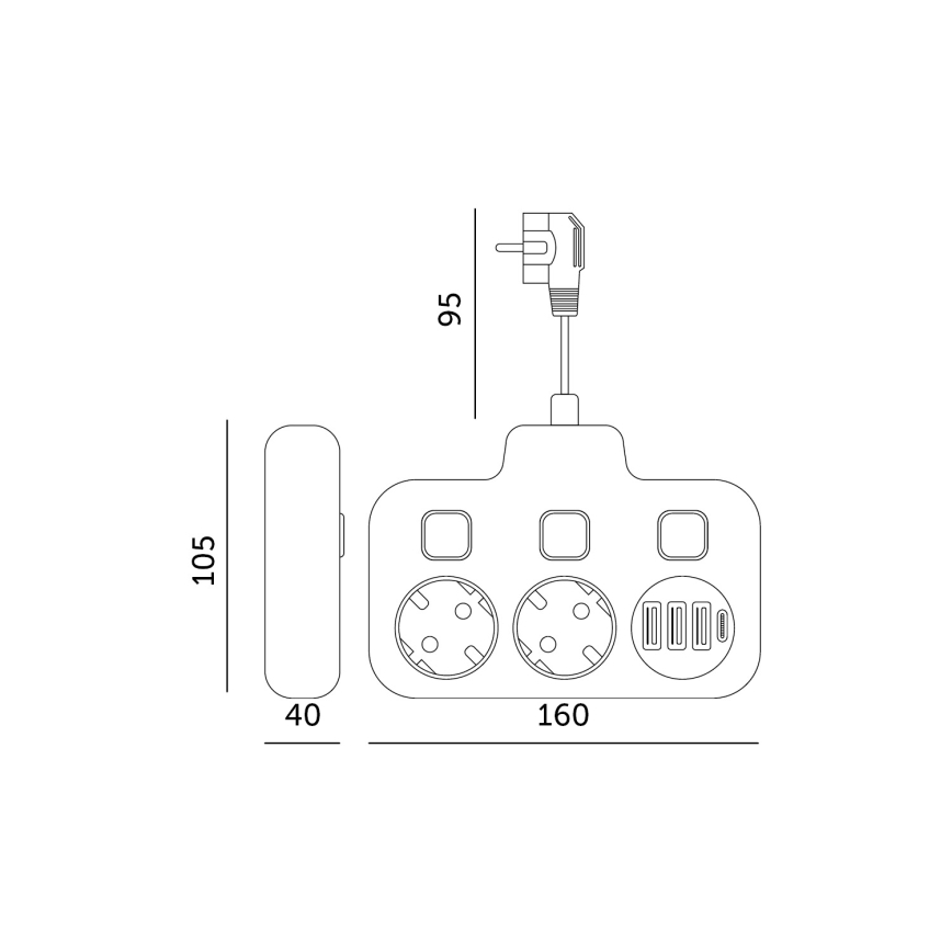 Rozbočovací zásuvka s vypínačem LINEA 2x230V + 4xUSB A/C SCHUKO černá