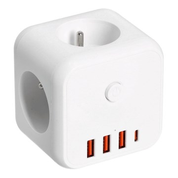 Rozbočovací zásuvka s vypínačem LINEA 3x230V + 4xUSB A/C bílá