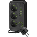 Rozbočovací zásuvka s vypínačem LINEA 3x230V + 5xUSB A/C 1,5 m SCHUKO černá