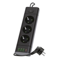 Rozbočovací zásuvka s vypínačem LINEA PRO 3x230V + 3xUSB-A + 1xUSB-C SCHUKO 3 m černá
