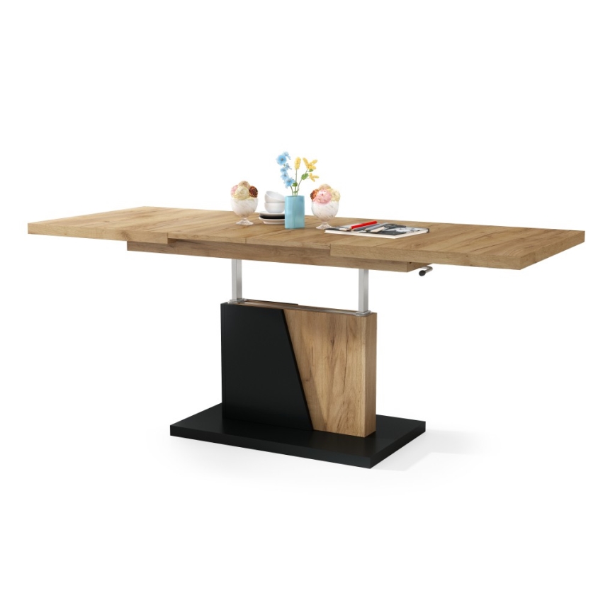 Rozkládací konferenční/jídelní stůl se zvedací deskou NINO  120/150/180x70 cm dub craft/černá
