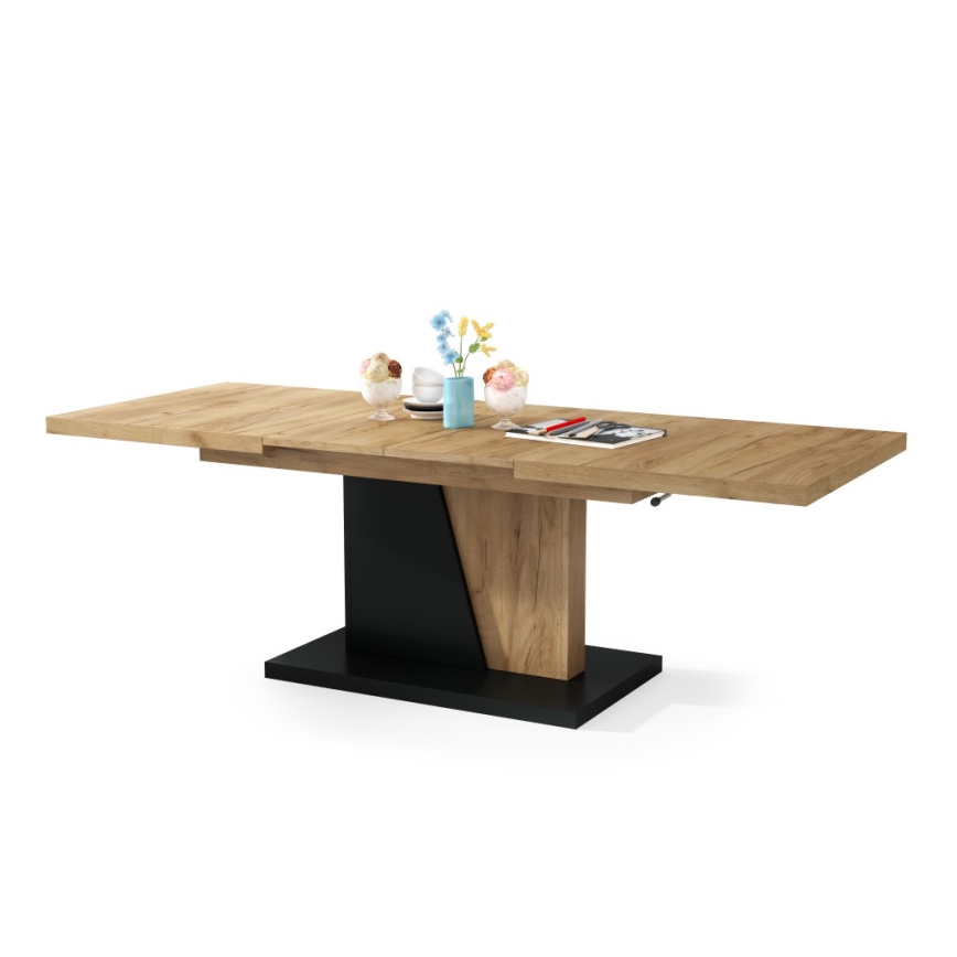 Rozkládací konferenční/jídelní stůl se zvedací deskou NINO  120/150/180x70 cm dub craft/černá