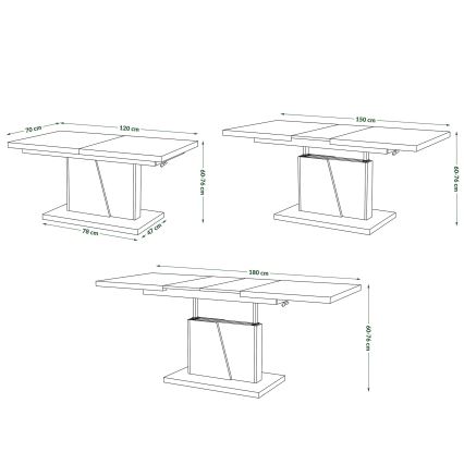 Rozkládací konferenční/jídelní stůl se zvedací deskou NINO  120/150/180x70 cm dub craft/černá