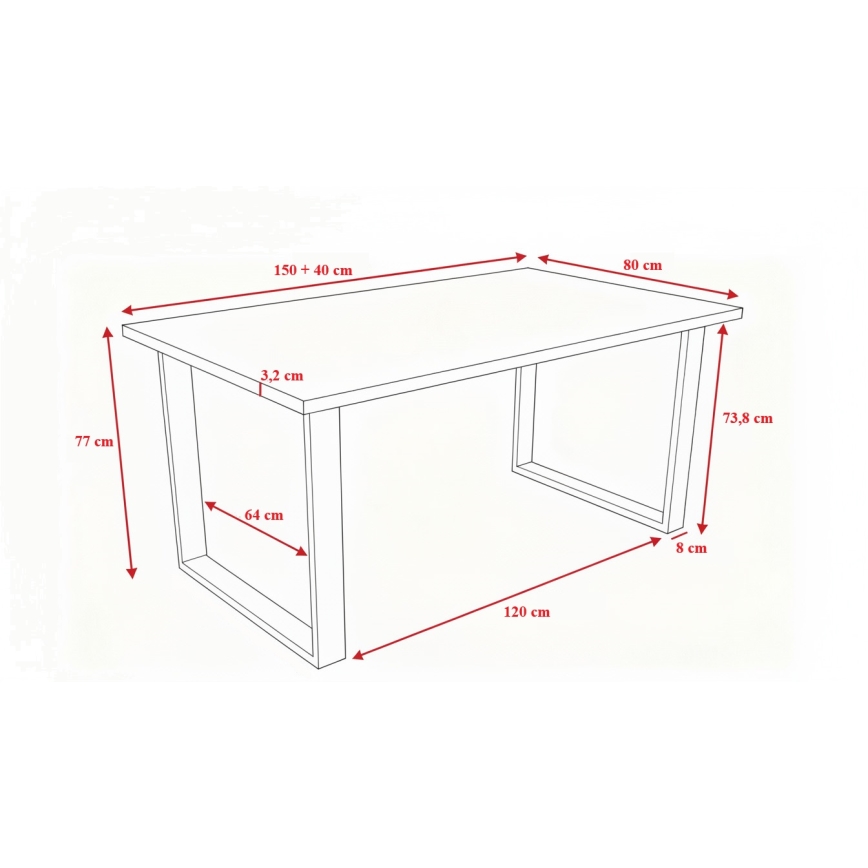 Rozkládací jídelní stůl COLIN 150/180x80 cm šedá