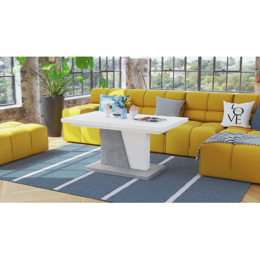 Rozkládací jídelní stůl se zvedací deskou NINO 120/150/180x70 cm bílá/šedá beton