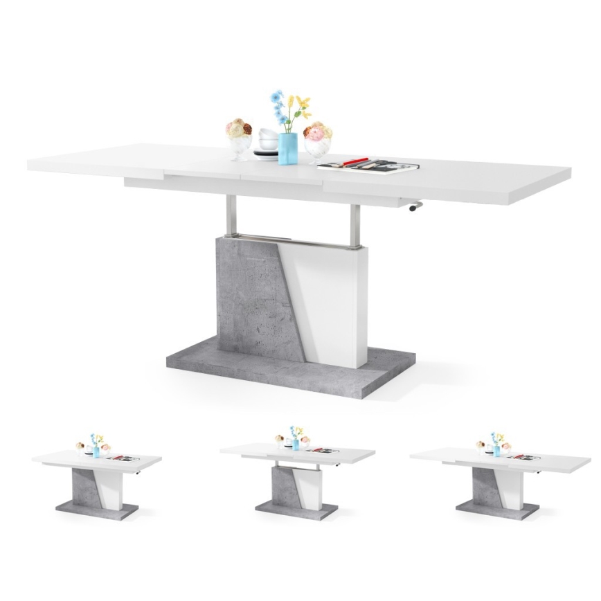 Rozkládací jídelní stůl se zvedací deskou NINO 120/150/180x70 cm bílá/šedá beton