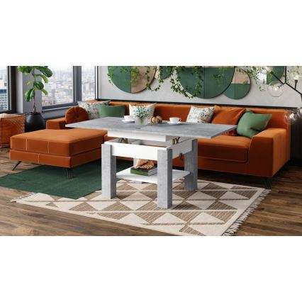 Rozkládací konferenční/jídelní stůl se zvedací deskou CALEB šedá beton/bílá