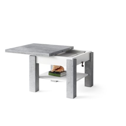 Rozkládací konferenční/jídelní stůl se zvedací deskou CALEB šedá beton/bílá