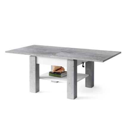 Rozkládací konferenční/jídelní stůl se zvedací deskou CALEB šedá beton/bílá