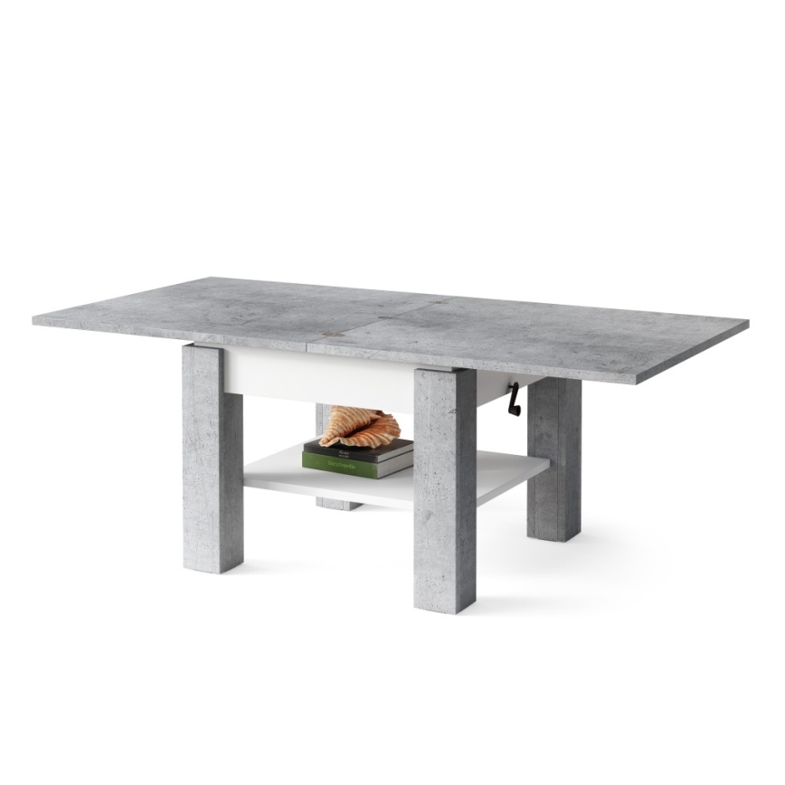 Rozkládací konferenční/jídelní stůl se zvedací deskou CALEB šedá beton/bílá
