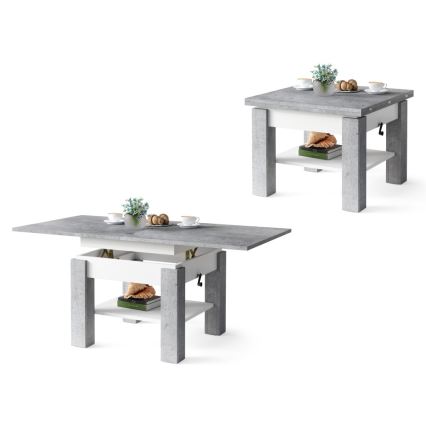 Rozkládací konferenční/jídelní stůl se zvedací deskou CALEB šedá beton/bílá