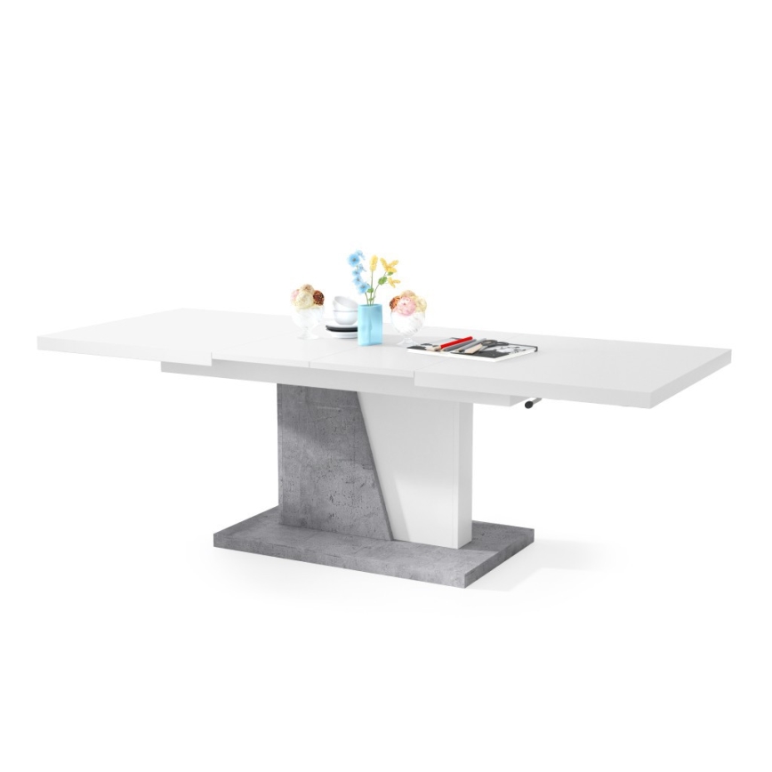 Rozkládací konferenční/jídelní stůl se zvedací deskou NINO bílá/šedá beton
