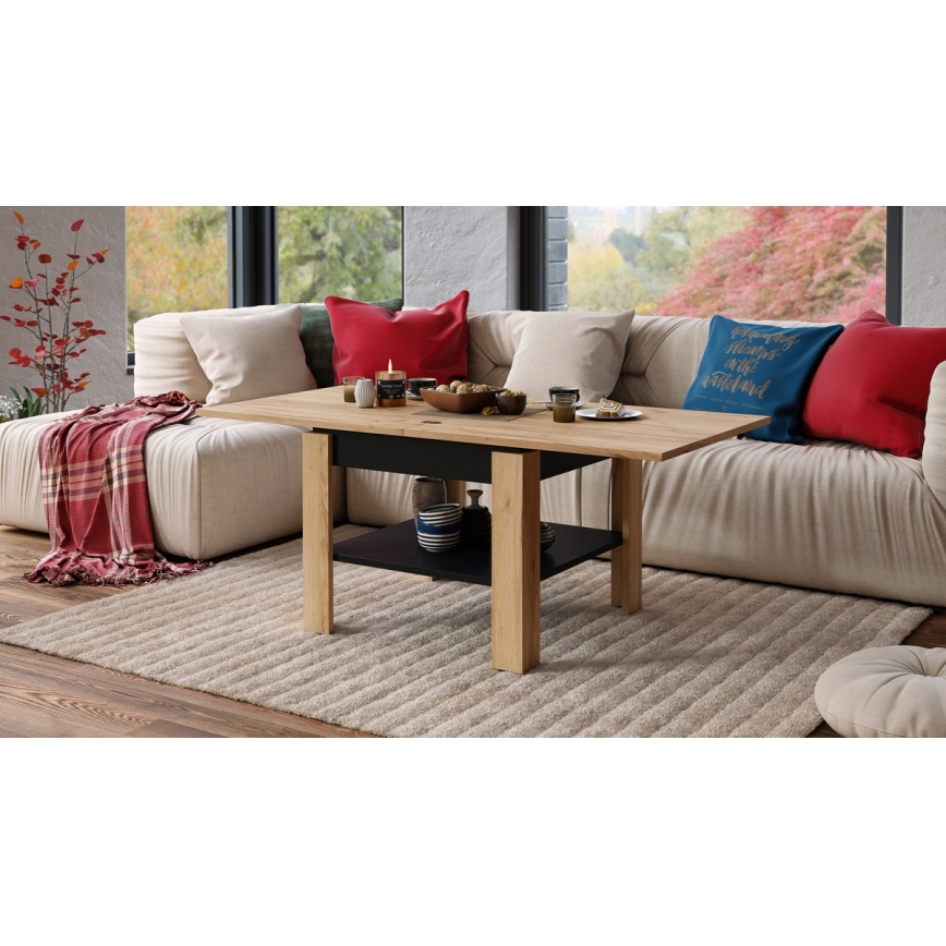 Rozkládací konferenční s odkládací policí LIA 65/130x65 cm dub craft/černá