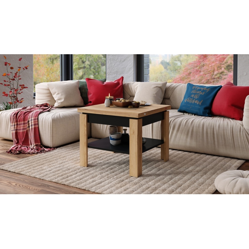 Rozkládací konferenční s odkládací policí LIA 65/130x65 cm dub craft/černá