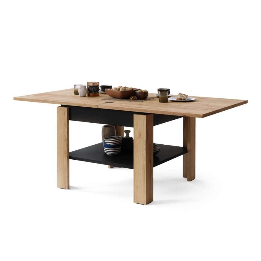 Rozkládací konferenční s odkládací policí LIA 65/130x65 cm dub craft/černá