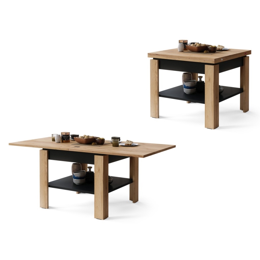 Rozkládací konferenční s odkládací policí LIA 65/130x65 cm dub craft/černá