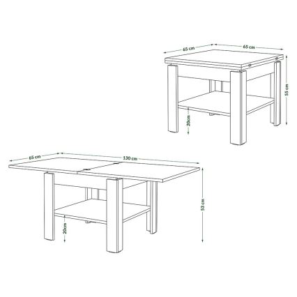 Rozkládací konferenční s odkládací policí LIA 65/130x65 cm dub craft/černá