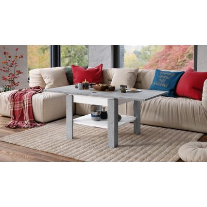 Rozkládací konferenční s odkládací policí LIA 65/130x65 cm šedá beton/bílá