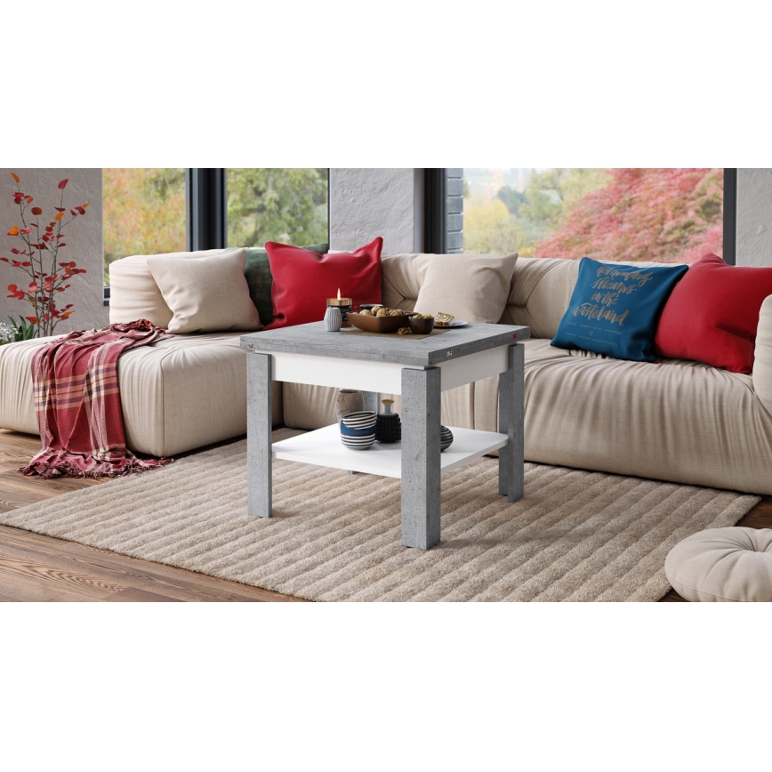 Rozkládací konferenční s odkládací policí LIA 65/130x65 cm šedá beton/bílá