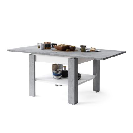 Rozkládací konferenční s odkládací policí LIA 65/130x65 cm šedá beton/bílá