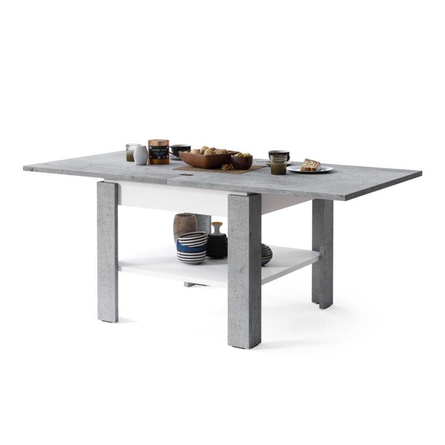 Rozkládací konferenční s odkládací policí LIA 65/130x65 cm šedá beton/bílá