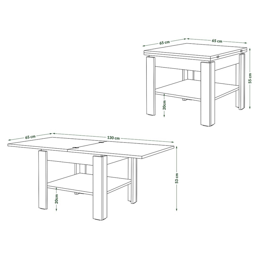 Rozkládací konferenční s odkládací policí LIA 65/130x65 cm šedá beton/bílá