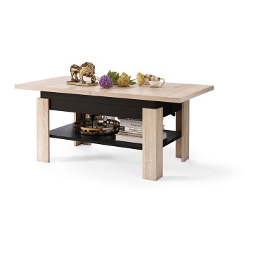 Rozkládací konferenční se zvedací deskou ROY 130/170x65 cm dub sonoma/černá