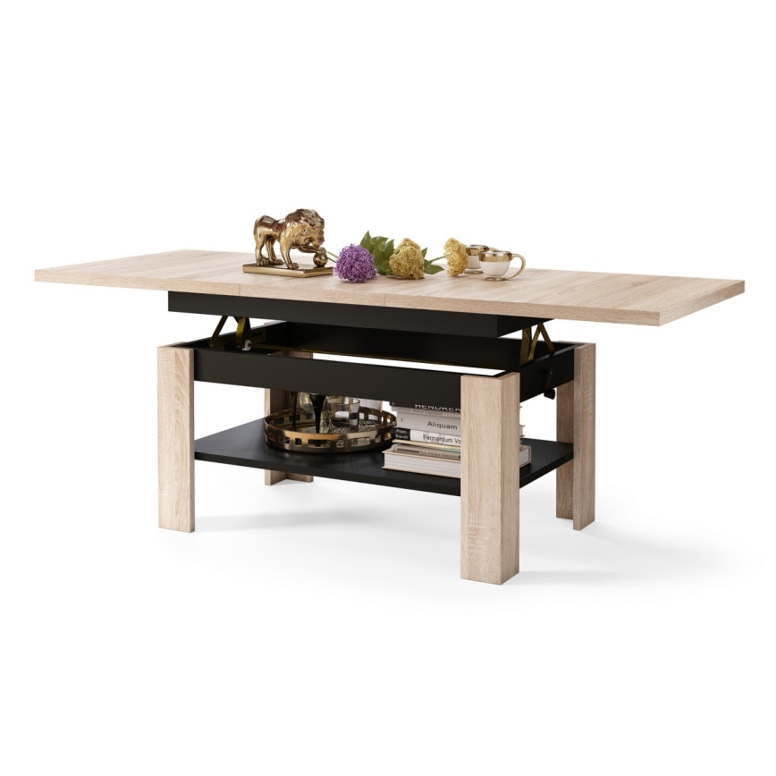 Rozkládací konferenční se zvedací deskou ROY 130/170x65 cm dub sonoma/černá