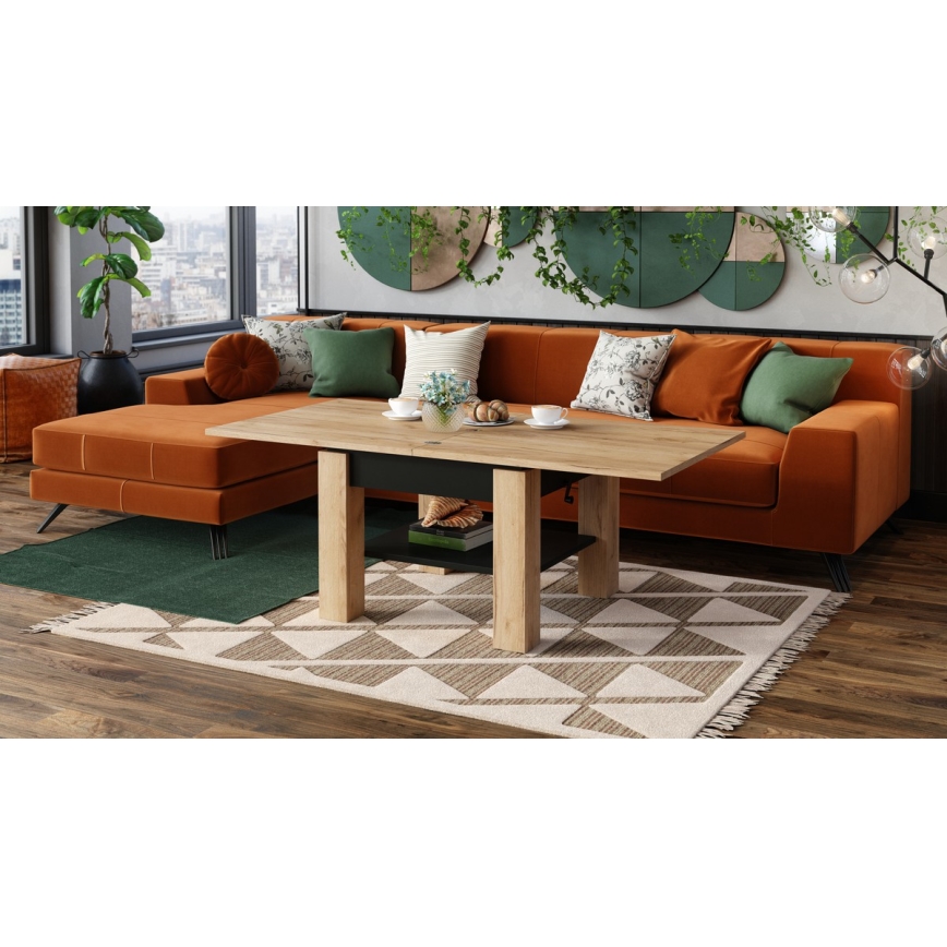 Rozkládací konferenční stůl se zvedací deskou CALEB 75/150x75 cm dub craft/černá