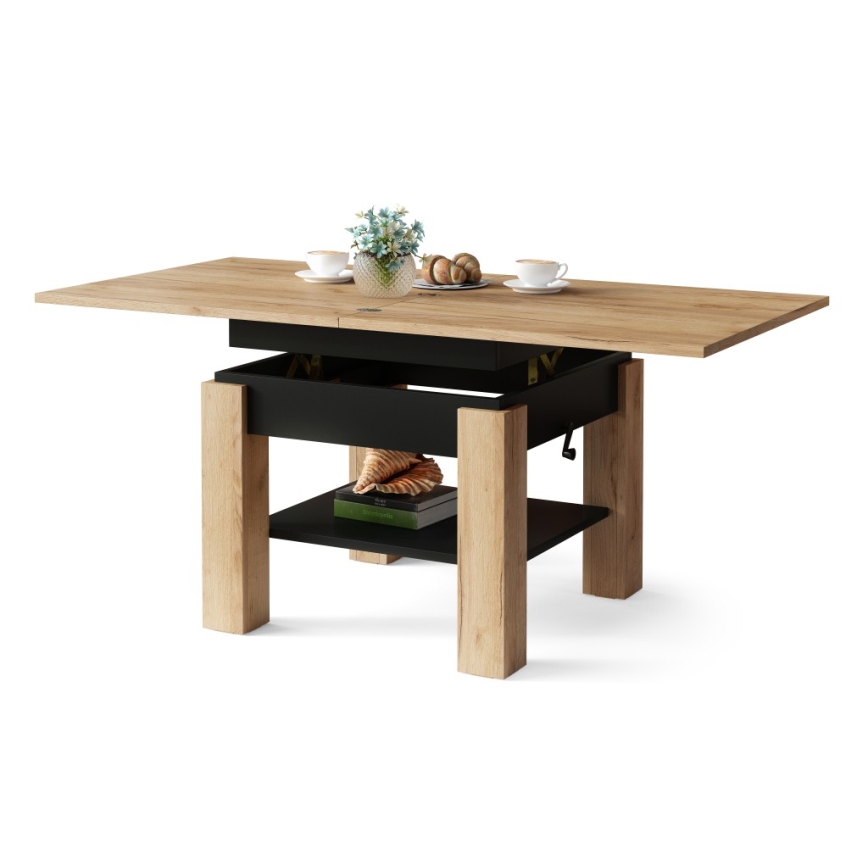 Rozkládací konferenční stůl se zvedací deskou CALEB 75/150x75 cm dub craft/černá