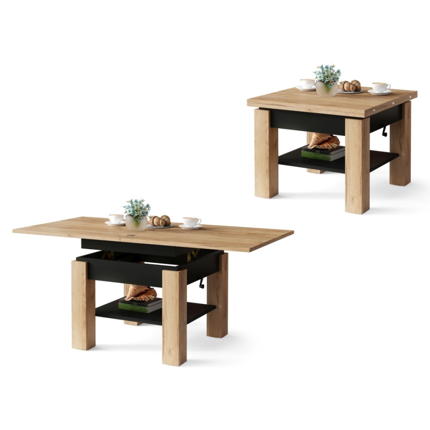 Rozkládací konferenční stůl se zvedací deskou CALEB 75/150x75 cm dub craft/černá