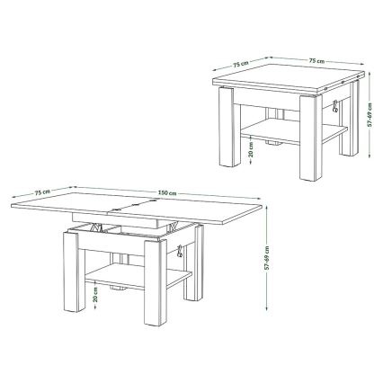 Rozkládací konferenční stůl se zvedací deskou CALEB 75/150x75 cm dub craft/černá