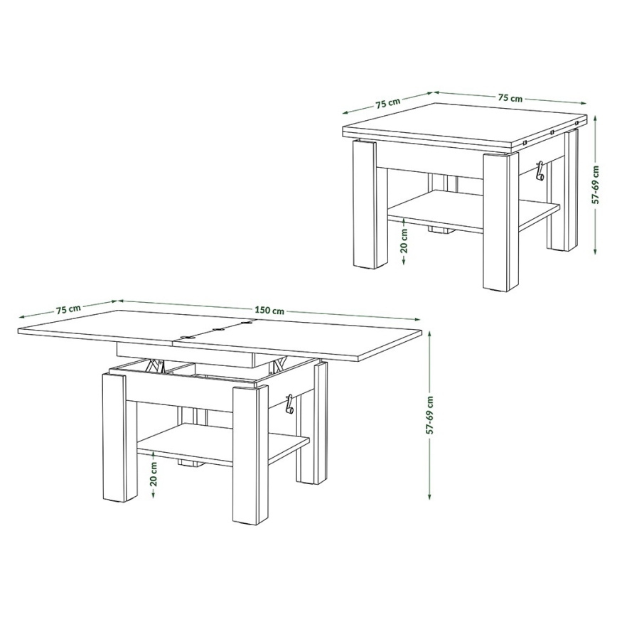 Rozkládací konferenční stůl se zvedací deskou CALEB 75/150x75 cm dub craft/černá