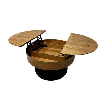 Rozkládací konferenční stůl se zvedací deskou PURE pr. 80 cm dub/černá